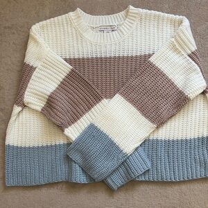 Sincerely Jules Cropped Stripped Pastel Sweater
Size Small Oversized White Blue